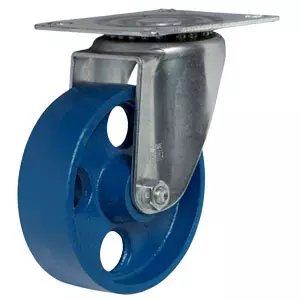 Большегрузное чугунное колесо без резины 80 мм (поворотное, площадка, синий обод) - SCsh 93